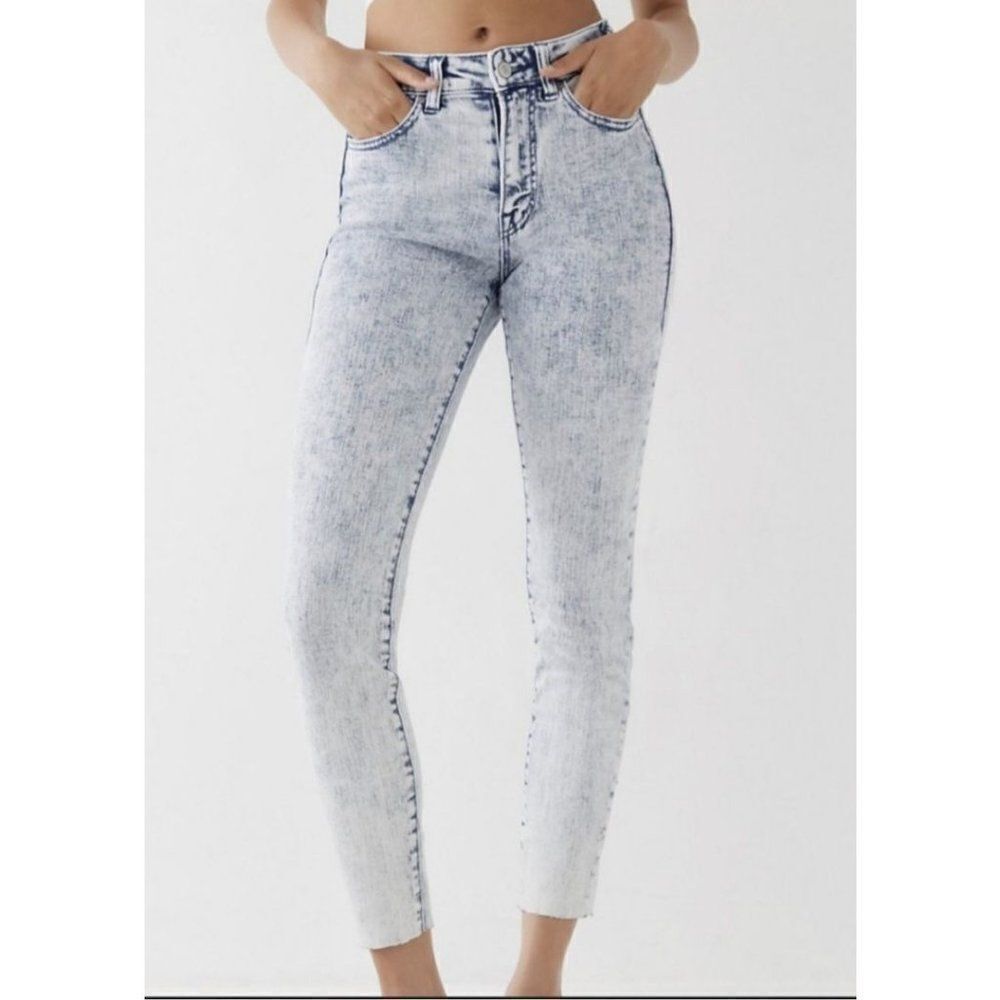True Religion Halle High Rise Super Skinny Acid Wash Raw Hem Jeans